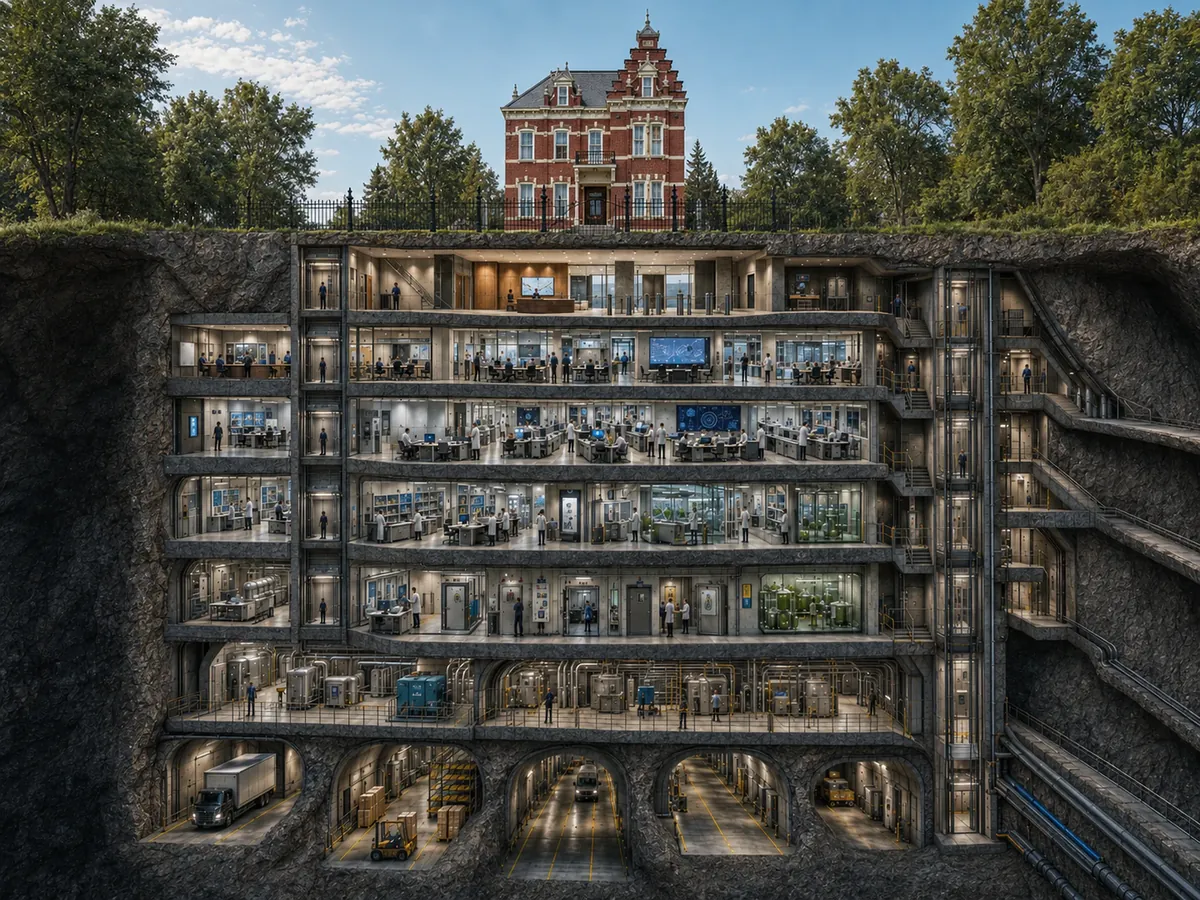 Full cutaway illustration of the subterranean Herzog Research Park